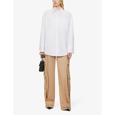 Shop Valentino Womens Beige Flap-pocket Straight-leg High-rise Stretch-cotton Trousers