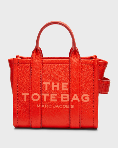Shop Marc Jacobs The Leather Mini Tote Bag In Electric Orange