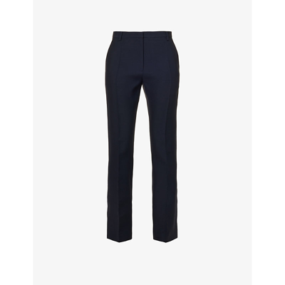 Shop Valentino Womens Navy Pantalone Straight-leg Mid-rise Wool And Silk-blend Trousers