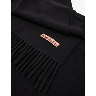 Shop Acne Studios Men's Black Canada Fringed Wool Scarf