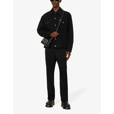 Shop Valentino Dropped-shoulder Waist-adjuster Boxy-fit Denim Jacket In Black