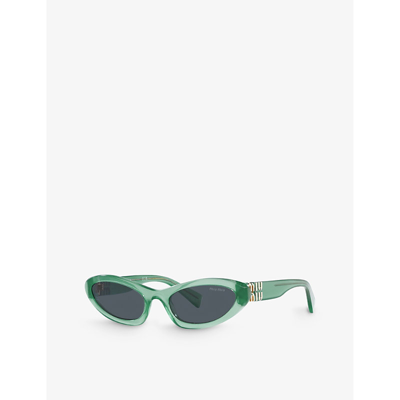 Shop Miu Miu Men's Blue Mu 09ys Oval-frame Acetate Sunglasses