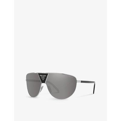 Prada Womens Silver Pr 69zs Shield-frame Metal Sunglasses In Silver
