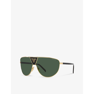 Prada Womens Gold Pr 69zs Shield-frame Metal Sunglasses In Gold