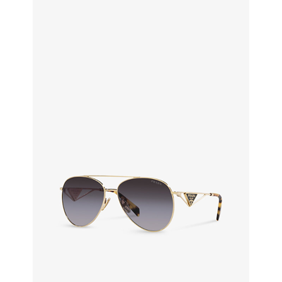 Shop Prada Women's Gold Pr 73zs Pilot-frame Metal Sunglasses