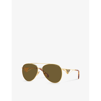 Shop Prada Women's Gold Pr 73zs Pilot-frame Metal Sunglasses