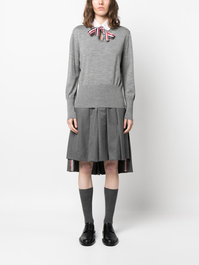 Thom Browne Jersey Stitch Ribbon Tie Jumper In Grey