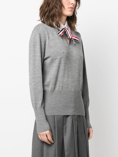 Shop Thom Browne Jersey Stitch Ribbon Tie Jumper In Grey