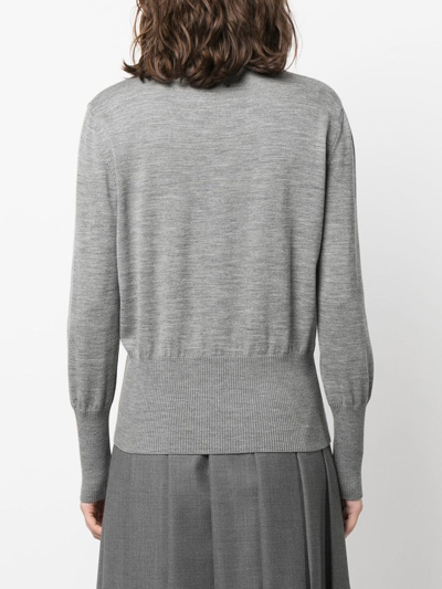 Thom Browne Jersey Stitch Ribbon Tie Jumper In Grey