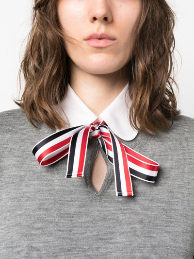 Thom Browne Jersey Stitch Ribbon Tie Jumper In Grey