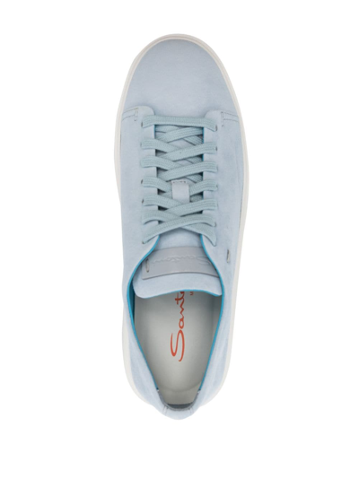 Shop Santoni Logo-debossed Leather Sneakers In Blue