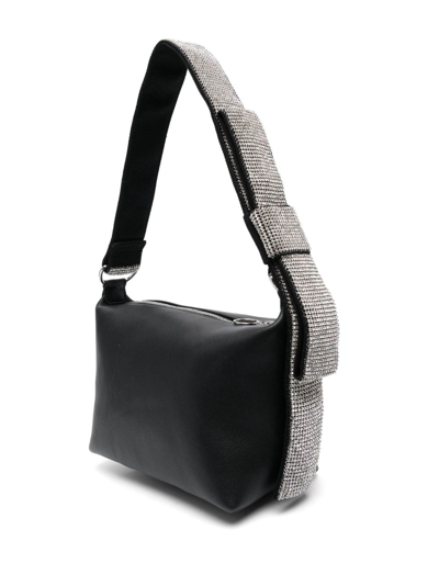 Shop Kara Crystal Bow Leather Shoulder Bag In Black