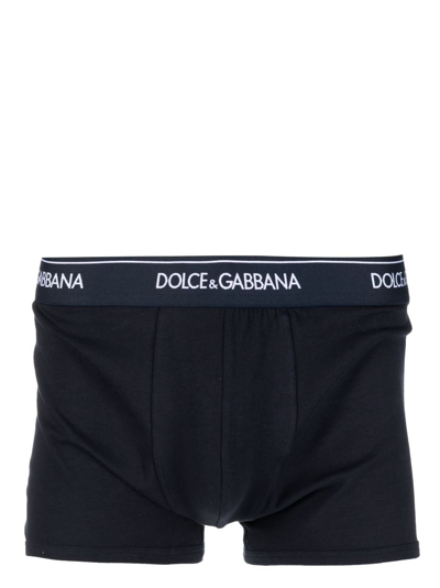 Shop Dolce & Gabbana Logo-waist Cotton Boxer Briefs (set Of Two) In Blue