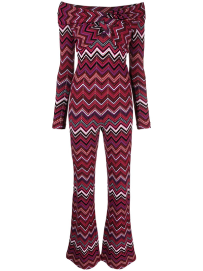 Missoni Zig-zag Off-shoulder Jumpsuit In Purple