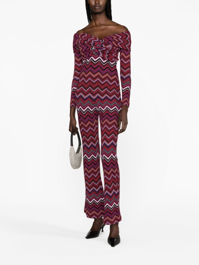 Missoni Zig-zag Off-shoulder Jumpsuit In Purple