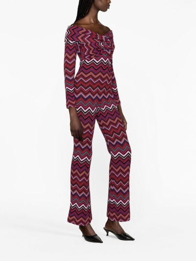 Missoni Zig-zag Off-shoulder Jumpsuit In Purple