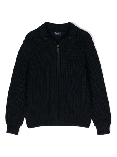 Shop Il Gufo Zipped Knitted Cardigan In Blue