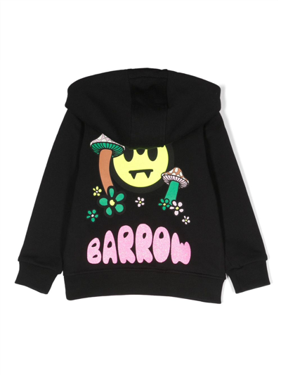 Shop Barrow Graphic-print Cotton Hoodie In Black