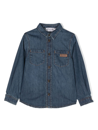 Shop Bonpoint Button-up Cotton Denim Shirt In Blue