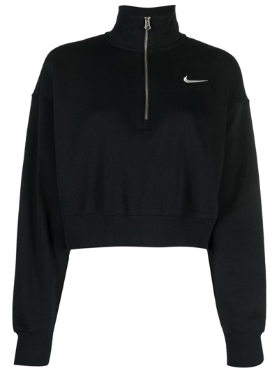 Shop Nike Phoenix Cropped Zip-up Sweatshirt In Black