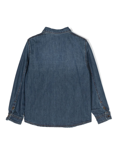 Shop Bonpoint Button-up Cotton Denim Shirt In Blue