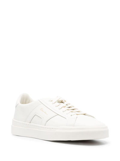 Santoni Leather Sneakers With Double Buckle-inspired Sides In White