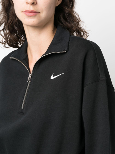 Shop Nike Phoenix Cropped Zip-up Sweatshirt In Black