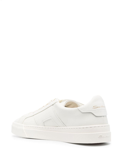 Santoni Leather Sneakers With Double Buckle-inspired Sides In White