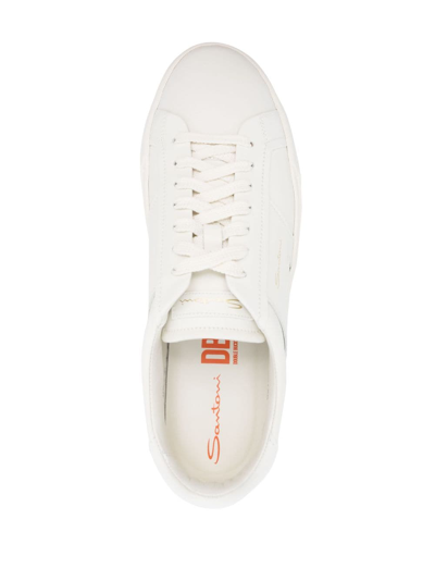 Santoni Leather Sneakers With Double Buckle-inspired Sides In White