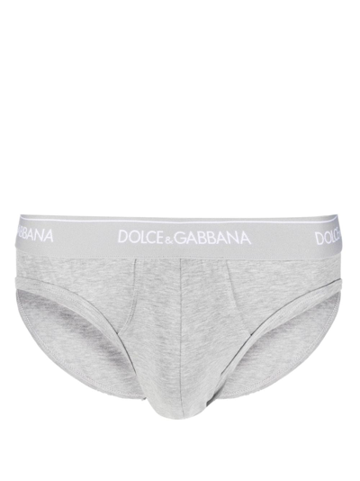 Shop Dolce & Gabbana Logo-waistband Cotton-blend Brief In Grey