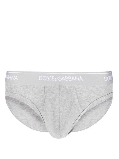 Dolce & Gabbana Logo-waistband Cotton-blend Brief In Gray
