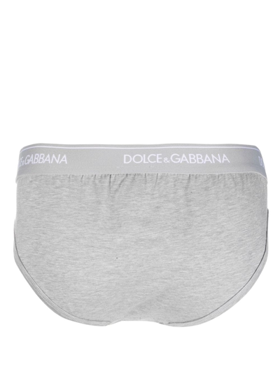 Shop Dolce & Gabbana Logo-waistband Cotton-blend Brief In Grey