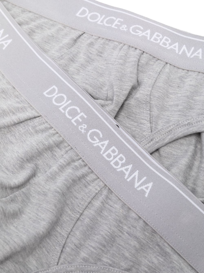 Shop Dolce & Gabbana Logo-waistband Cotton-blend Brief In Grey