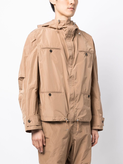 Shop Ferragamo Pockets Hooded Jacket In Brown