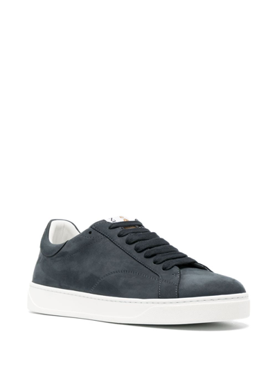 Shop Lanvin Embroidered-logo Low-top Leather Sneakers In Blue