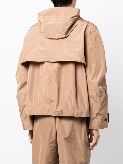 Shop Ferragamo Pockets Hooded Jacket In Brown