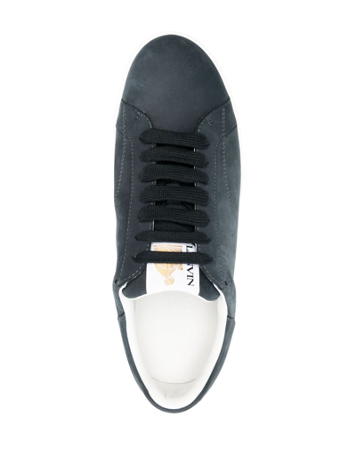 Shop Lanvin Embroidered-logo Low-top Leather Sneakers In Blue