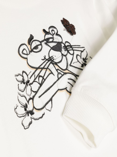 Shop Monnalisa Pink Panther-embroidered Cotton Sweatshirt In White