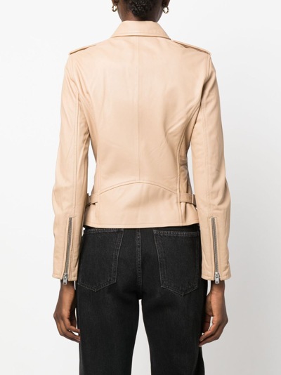 Shop Iro Newhan Leather Biker Jacket In Neutrals