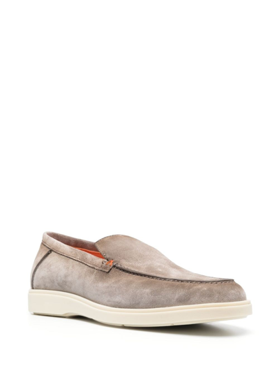 Santoni Tonal-stitching Leather Loafers In Grey
