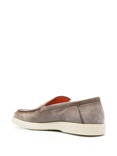 Santoni Tonal-stitching Leather Loafers In Grey
