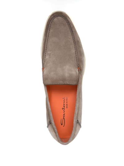 Santoni Tonal-stitching Leather Loafers In Grey