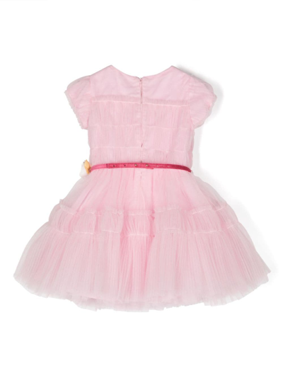 Monnalisa Faux-flower-detail Tulle Dress In Pink