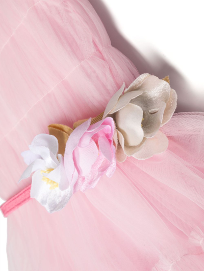 Monnalisa Faux-flower-detail Tulle Dress In Pink