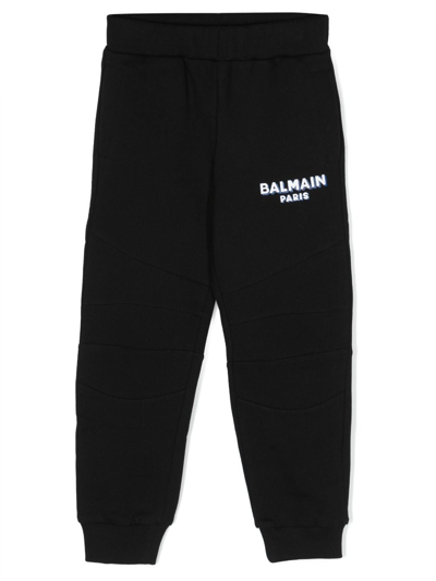 Shop Balmain Logo-print Cotton Track Pants In Black