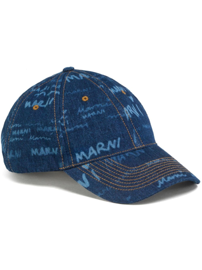 Shop Marni Mega  Denim Baseball Cap In Blue