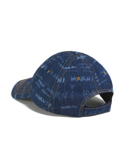 Shop Marni Mega  Denim Baseball Cap In Blue