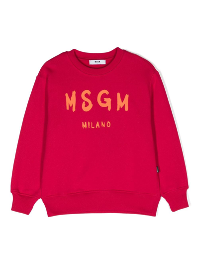 Msgm Logo-print Cotton Sweatshirt In Pink