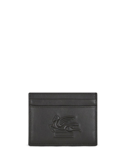 Shop Etro Pegaso Motif-embossed Leather Cardholder In Black