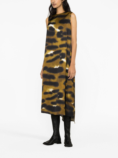 Shop Christian Wijnants Dala Tiger-print Midi Dress In Brown